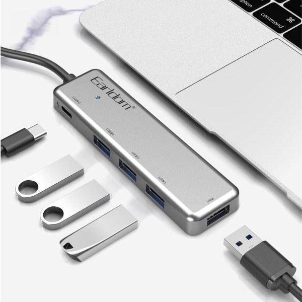 USB хъб Earldom ET-HUB12, USB 2.0, 5 Порта, Сив - 12069