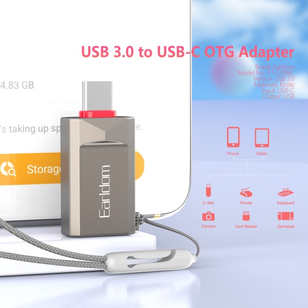 Преходник Earldom ET-OT88C, USB3.0 към Type-C, OTG, Сив - 40360