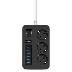 Разклонител Earldom ES-SC07, 3 гнезда, CEE 7/3, 6 х USB, 2м...