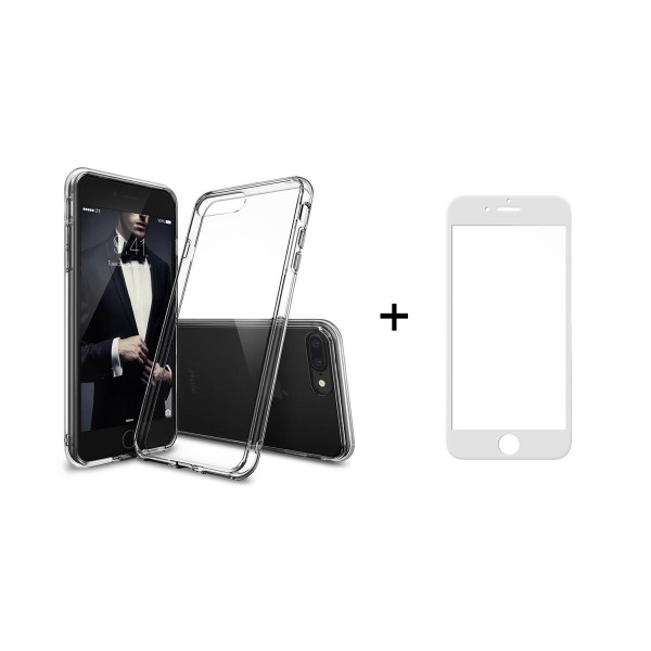 Комплект стъклен протектор + Калъф, Remax Crystal, за iPhone 7/7S, Бял - 52226