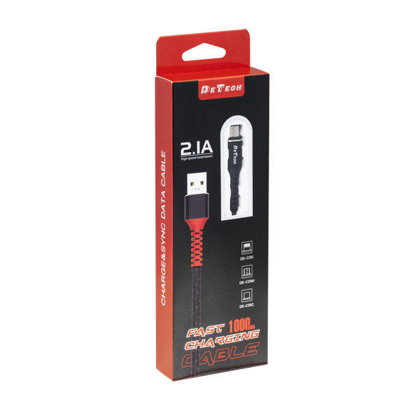 Кабел за данни DeTech DE-C25M, Micro USB, 1.0m, Черен - 40106