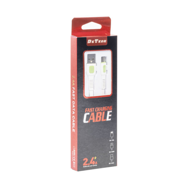 Кабел за данни DeTech DE-C36M, Micro USB, 1.0m, Бял - 40191