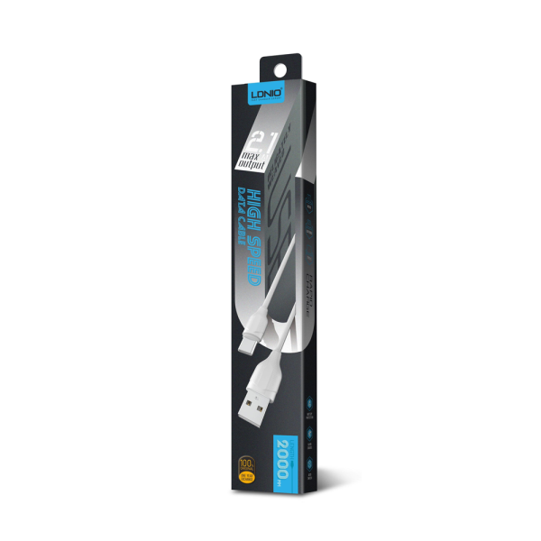 Кабел за данни LDNIO LS372, Micro USB, 2.0m, Бял - 40073