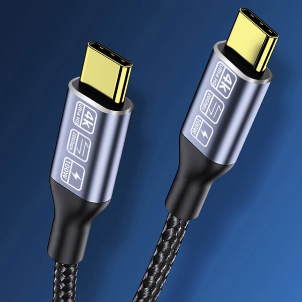 Кабел DeTech, Type-C - Type-C, 100W, 4K, 20GB/s, PD, 1.0m, Черен - 18382