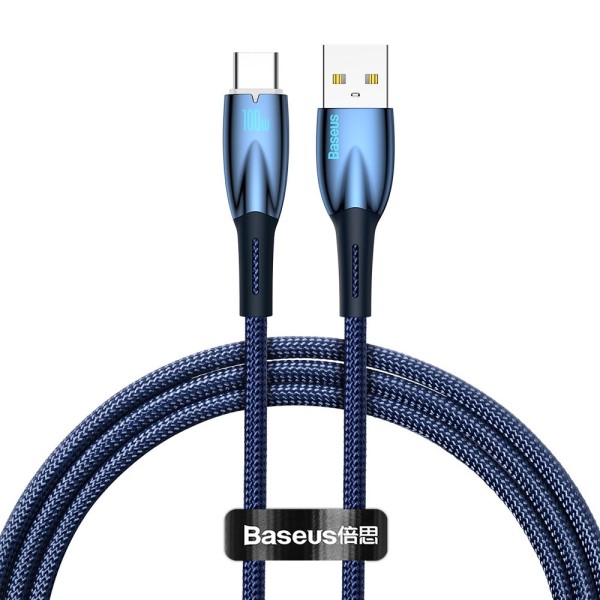 Кабел за данни Baseus Glimmer, Type-C, 100W, 1.0m, Син - 40481
