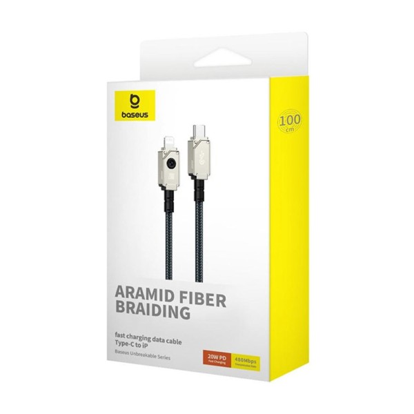 Кабел за данни Baseus Unbreakable, Type-C - Lightning, 20W, 1.0m, Черен - 40437