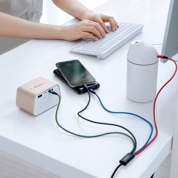 Кабел за зареждане Baseus Fast, 4 в 1, Micro USB, 2 x Lightning, Type-C, 1.2m, Черен - 40493