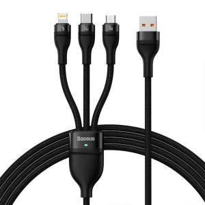 Кабел за зареждане Baseus Flash, 3 в 1, Micro USB, Lightning..