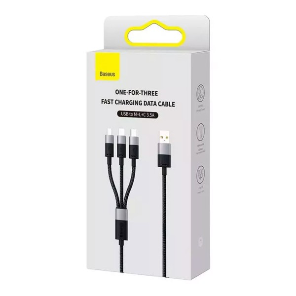 Кабел за зареждане Baseus StarSpeed, 3 в 1, Micro USB, Lightning, Type-C, 0.6m, Черен - 40439