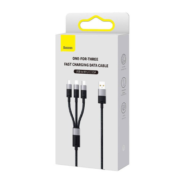Кабел за зареждане Baseus StarSpeed, 3 в 1, Micro USB, Lightning, Type-C, 1.2m, Черен - 40491
