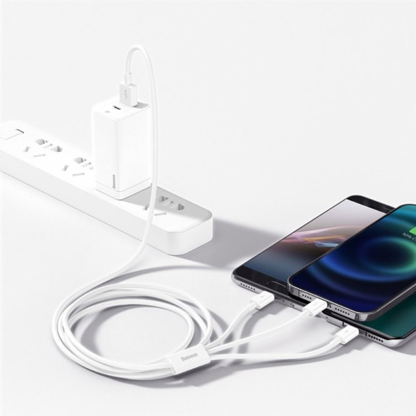 Кабел за зареждане Baseus Superior, 3 в 1, Micro USB, Lightning, Type-C, 1.0m, Бял - 40438