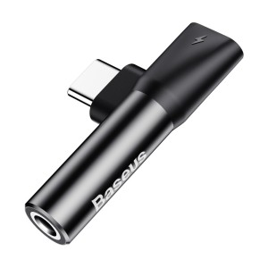 Преходник Baseus L41, Type-C към 3.5mm F + Type-C F, Черен -..