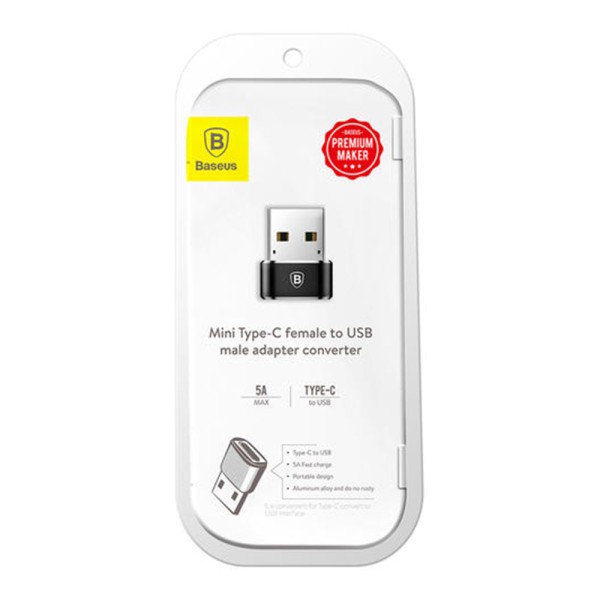 Преходник Baseus Mini, Type-C F към USB, OTG, Черен - 40399