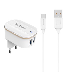 Мрежово зарядно устройство DeTech DE-15C, 5V/3.1A, 220V, 2 x..
