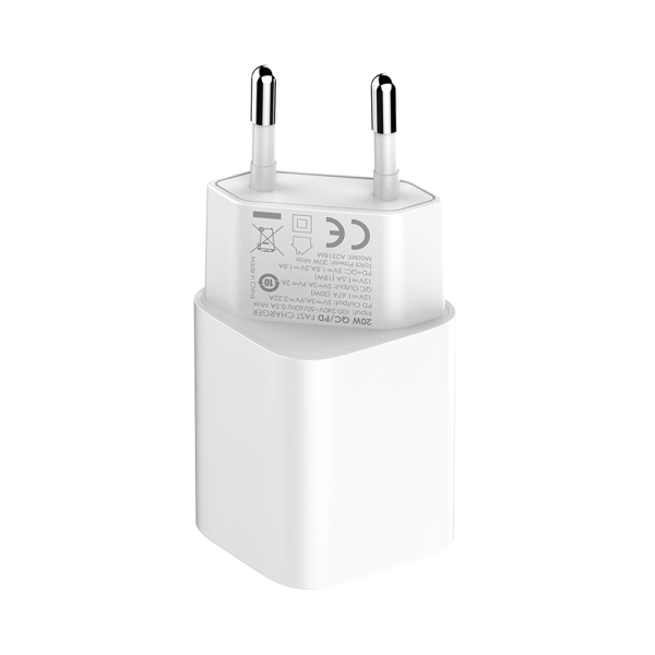 Мрежово зарядно устройство LDNIO A2318M, MFi, 20W, 1 x Type-C F, 1 x USB F, PD, QC, С Кабел Type-C към Lightning, Бял - 40281