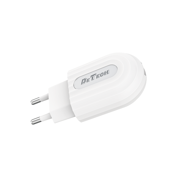 Мрежово зарядно устройство, DeTech, DE-28C, 5V/2.4A, 220V,1 x USB, С Type-C кабел, 1.0m, Бял - 14135