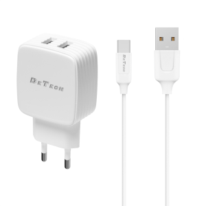 Мрежово зарядно устройство, DeTech, DE-33C, 5V/2.4A, 220V, 2..