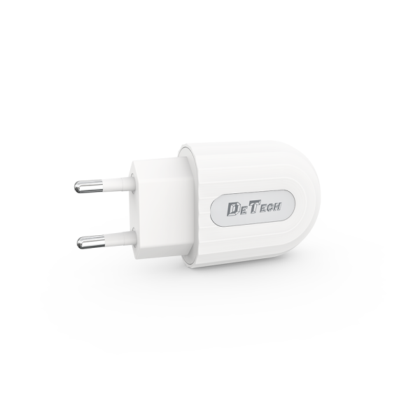 Мрежово зарядно устройство DeTech DE-28i, 5V/2.1A, 220V,1 x USB, С Lightning кабел, 1.0m, Бял - 14134