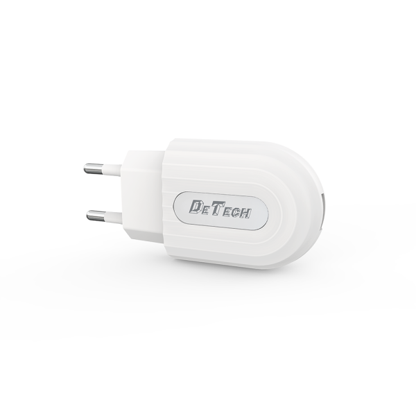 Мрежово зарядно устройство DeTech DE-28M, 5V/2.4A, 220V,1 x USB, С Micro USB кабел, 1.0m, Бял - 14133