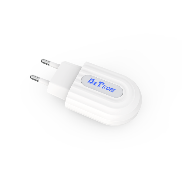 Мрежово зарядно устройство DeTech DE-28M, 5V/2.4A, 220V,1 x USB, С Micro USB кабел, 1.0m, Бял - 14133