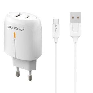 Мрежово зарядно устройство DeTech DE-31M, 20W, С Micro USB к..