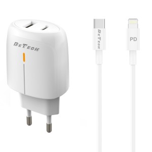 Мрежово зарядно устройство DeTech DE-31PDL, 20W, С Type-C къ..