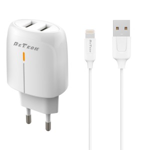Мрежово зарядно устройство DeTech DE-32QCi, 18W, С Lightning..