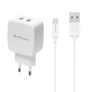 Мрежово зарядно устройство DeTech DE-33i, 5V/2.4A, 220V, 2 x..