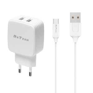 Мрежово зарядно устройство DeTech DE-33M, 5V/2.4A, 220V,2 x ..