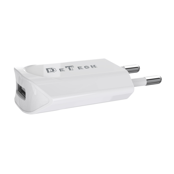 Мрежово зарядно устройство, DeTech, DE-11M, 5V/1A, 220V,1 x USB, С Micro USB кабел, 1.0m, Бял - 14115