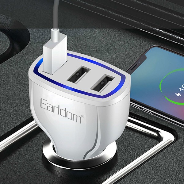 Зарядно устройство за кола Earldom ES-CC13, 3xUSB, QC3.0, С Type-C кабел, Бял - 40254