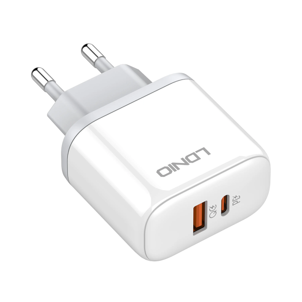 Мрежово зарядно устройство LDNIO A2526C, 45W, 1 x Type-C F, 1 x USB F, PD, QC, PPS, С Type-C кабел , Бял - 40286