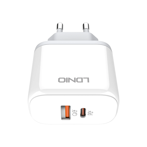 Мрежово зарядно устройство LDNIO A2526C, 45W, 1 x Type-C F, 1 x USB F, PD, QC, PPS, С Type-C кабел , Бял - 40286