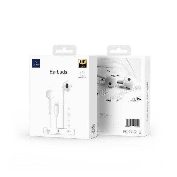 Слушалки за мобилни устройства WiWu Earbuds 302, Lightning, Mикрофон, Бял - 20732