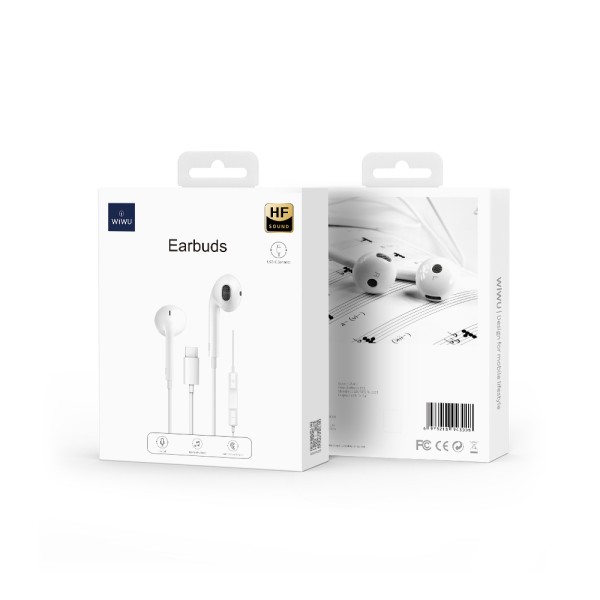 Слушалки за мобилни устройства WiWu Earbuds 303, Type-C, Mикрофон, Бял - 20733