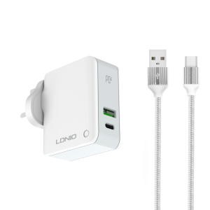 Мрежово зарядно устройство LDNIO A4403C, 1xUSB, 1xType-C PD,..