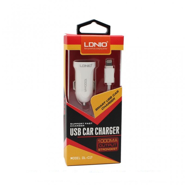 Зарядно устройство за кола, LDNIO DL-C17, 5V/1A, Универсално, 1 x USB, С Micro USB кабел, Бял - 14377