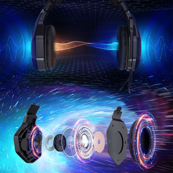 Слушалки Onikuma K10, За компютър, Микрофон, Подсветка, 3.5mm, USB, Черен - 20745