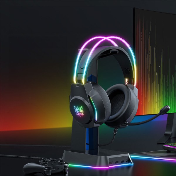Слушалки Onikuma X26, За компютър, Микрофон, Подсветка, 3.5mm, USB, Черен - 20744