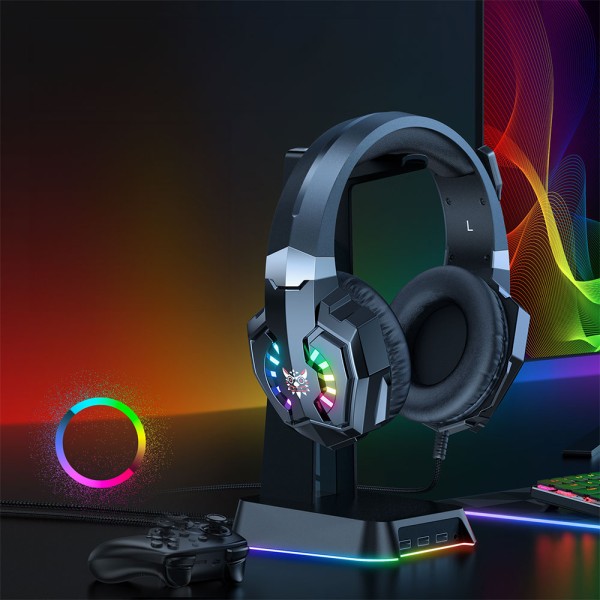 Слушалки Onikuma X32, За компютър, Микрофон, Подсветка, 3.5mm, USB, Черен - 20743