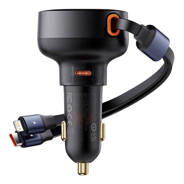 Зарядно устройство за кола Baseus Enjoyment Pro, 60W, С Type-C и Lightning кабел, Черен - 40498