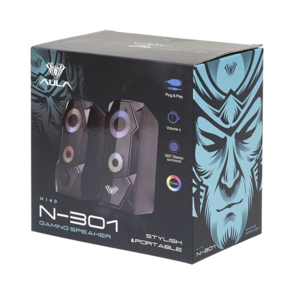 Тонколони Aula N-301, 2x3W, USB, RGB, Черен - 22185