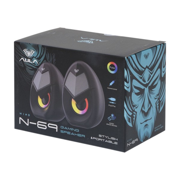 Тонколони Aula N-69, 2x3W, USB, RGB, Черен - 22183