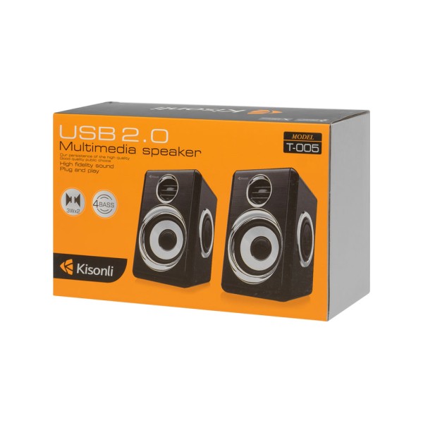 Тонколони Kisonli T-005, 2x3W, USB, Черен - 22157