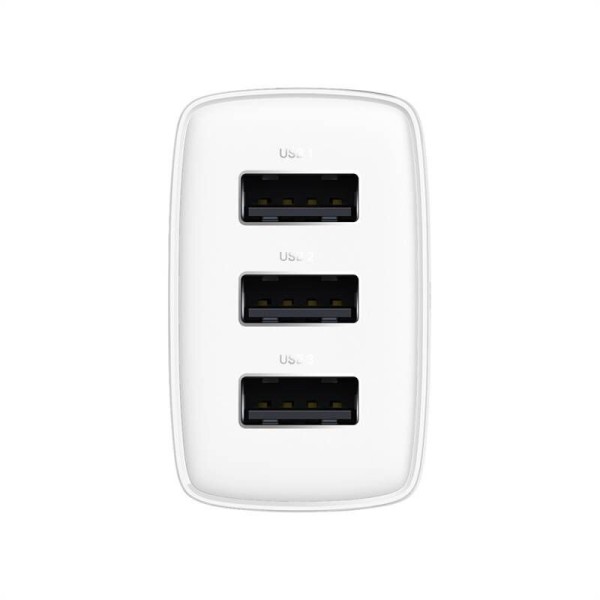 Мрежово зарядно устройство Baseus Compact 3U, 17W, 3 x USB F, Бял - 40412