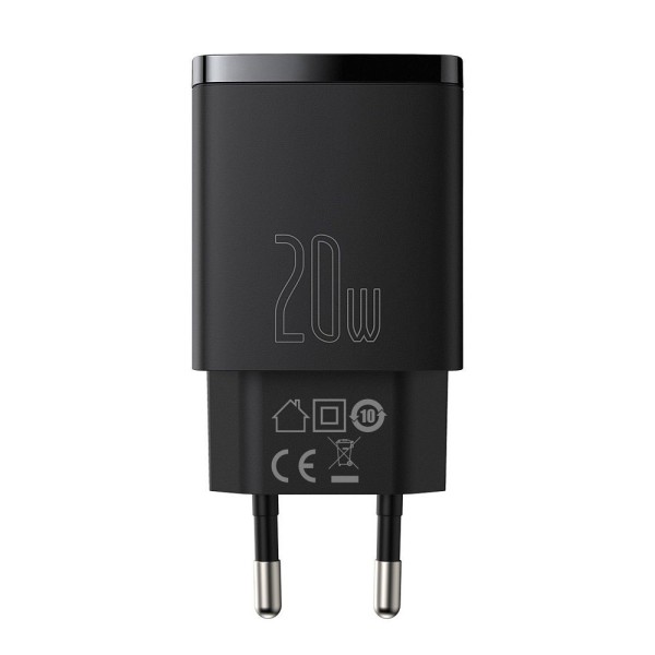 Мрежово зарядно устройство Baseus Cube Fast Charger OS, 20W, 1 x Type-C F, 1 x USB F, Черен - 40406
