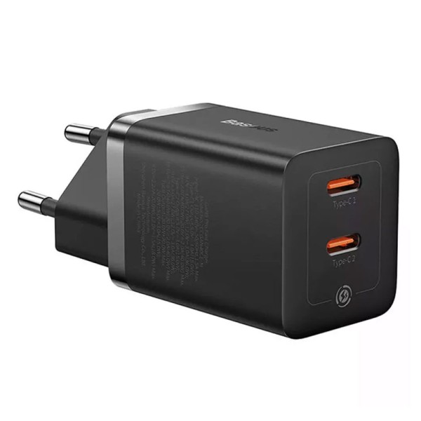 Мрежово зарядно устройство Baseus GaN5 Pro Fast Charger, 40W, 2 x Type-C F, Черен - 40408