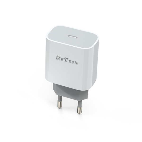 Мрежово зарядно устройство DeTech DE-30, 5V/3.0A 220V, 1 x Type-C F, PD, Бял - 40114