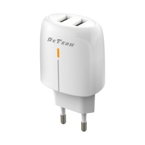 Мрежово зарядно устройство DeTech DE-32, 18W, 2 x USB F, QC,..