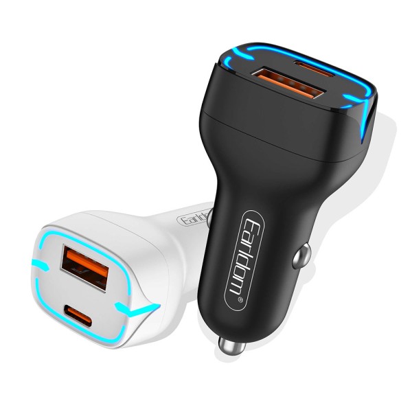 Зарядно устройство за кола Earldom ES-CC2, 1xUSB QC3.0, 1xType-C PD, С Lightning кабел, Различни цветове - 40248